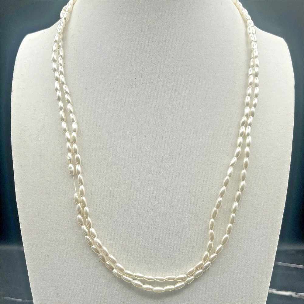 Vintage Y2K Double Strand White Rice Seed Bead Necklace‎ Women's jewellery